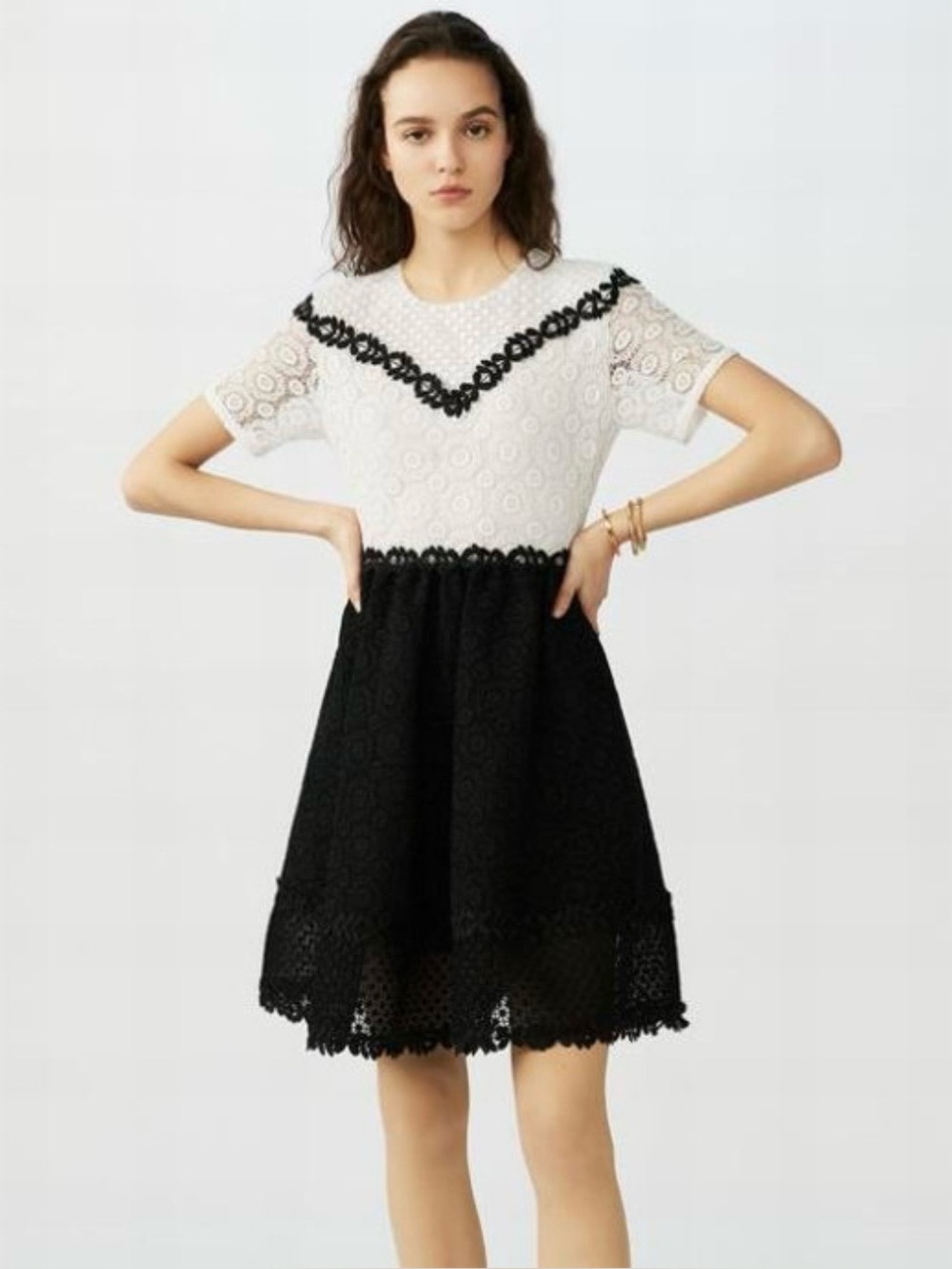 Maje 🔥 Two-Tone Lace Dress with Floral Trim